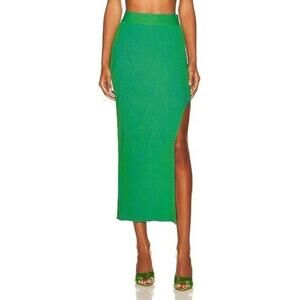 NEW AKNVAS Leslie Rib Knit Side Slit Midi Skirt Grass Cyan XS